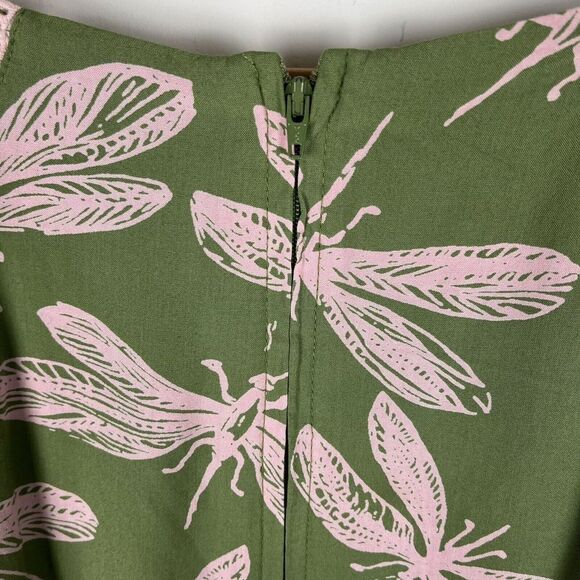 ModCloth Dragonfly Shift Dress Green Midi Shirt Sleeve Small​​​​ - Picture 7 of 7